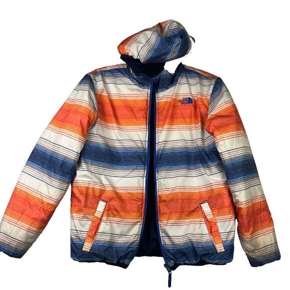 The North Face Boys' Reversible Hooded Jacket Blue Striped Size XLarge 18/20 - Picture 2 of 9